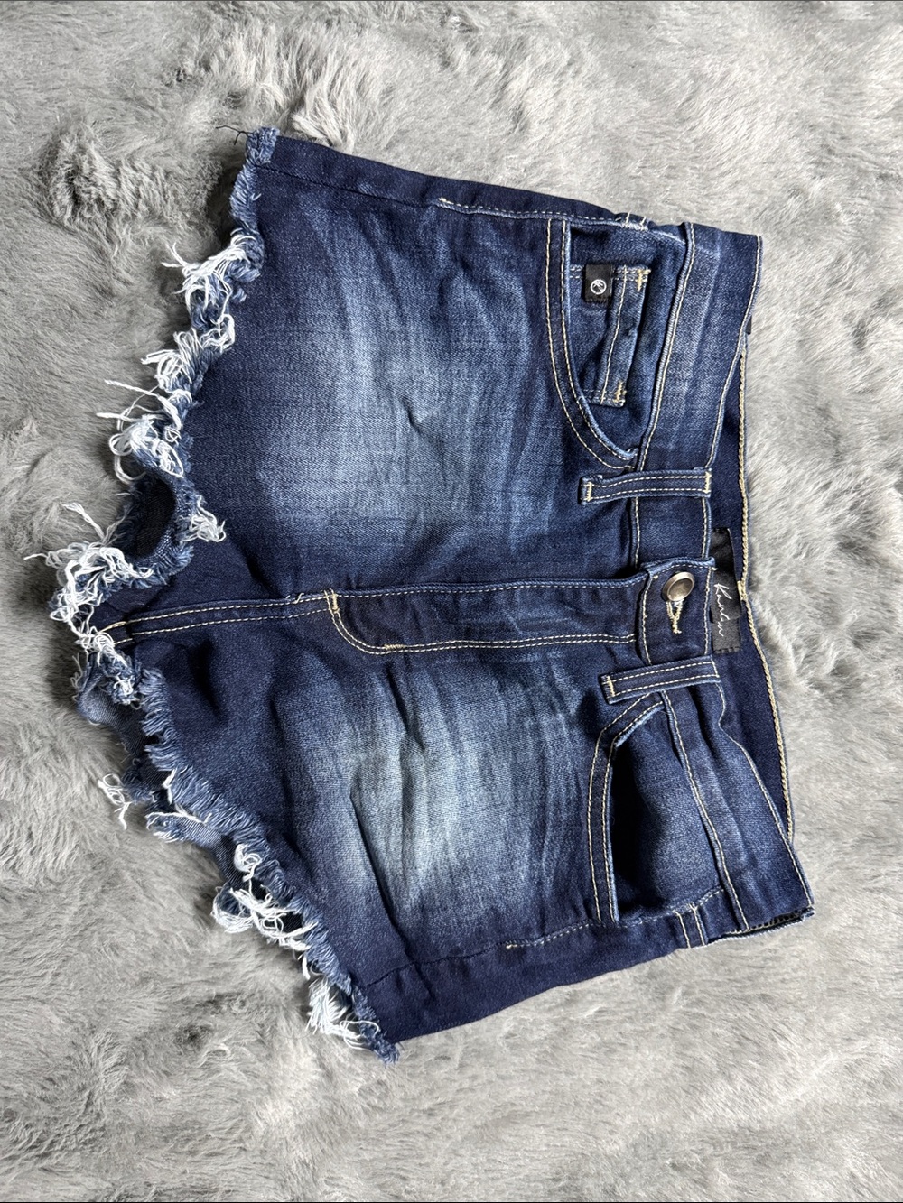 Cheeky Dark Blue Distressed Denim Shorts - Women's Frayed Hem KanCan Sz 26